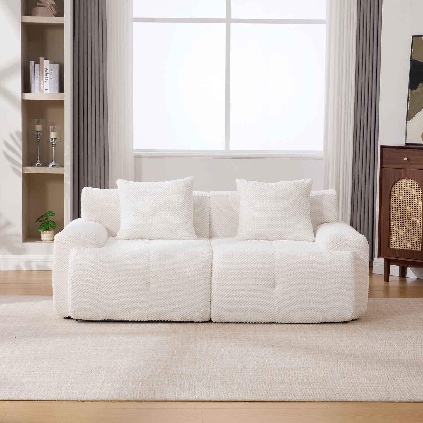 73" Modular Sectional Sofa Loveseat - Convertible Ivory Couch with Pillows