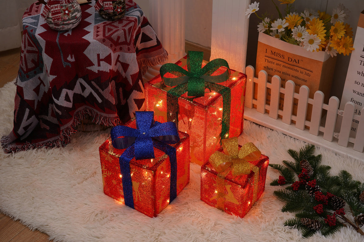 Remote Control Christmas Gift Box Lights - Holiday Decorative LED Set