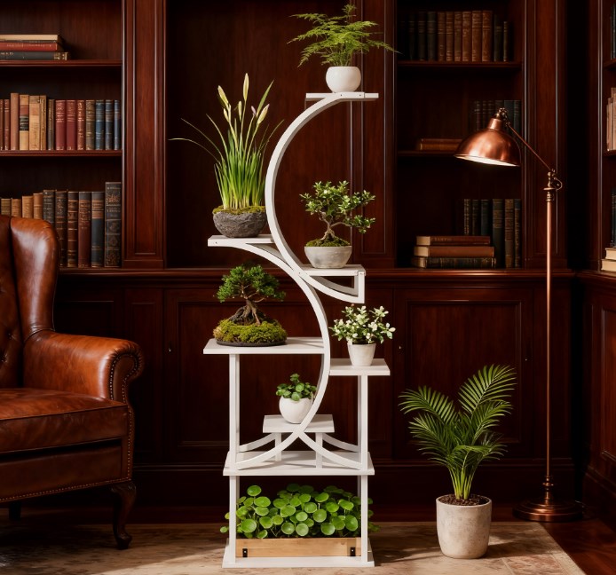 White 8-Tier S-Shaped Plant Stand - Corner Plant Rack