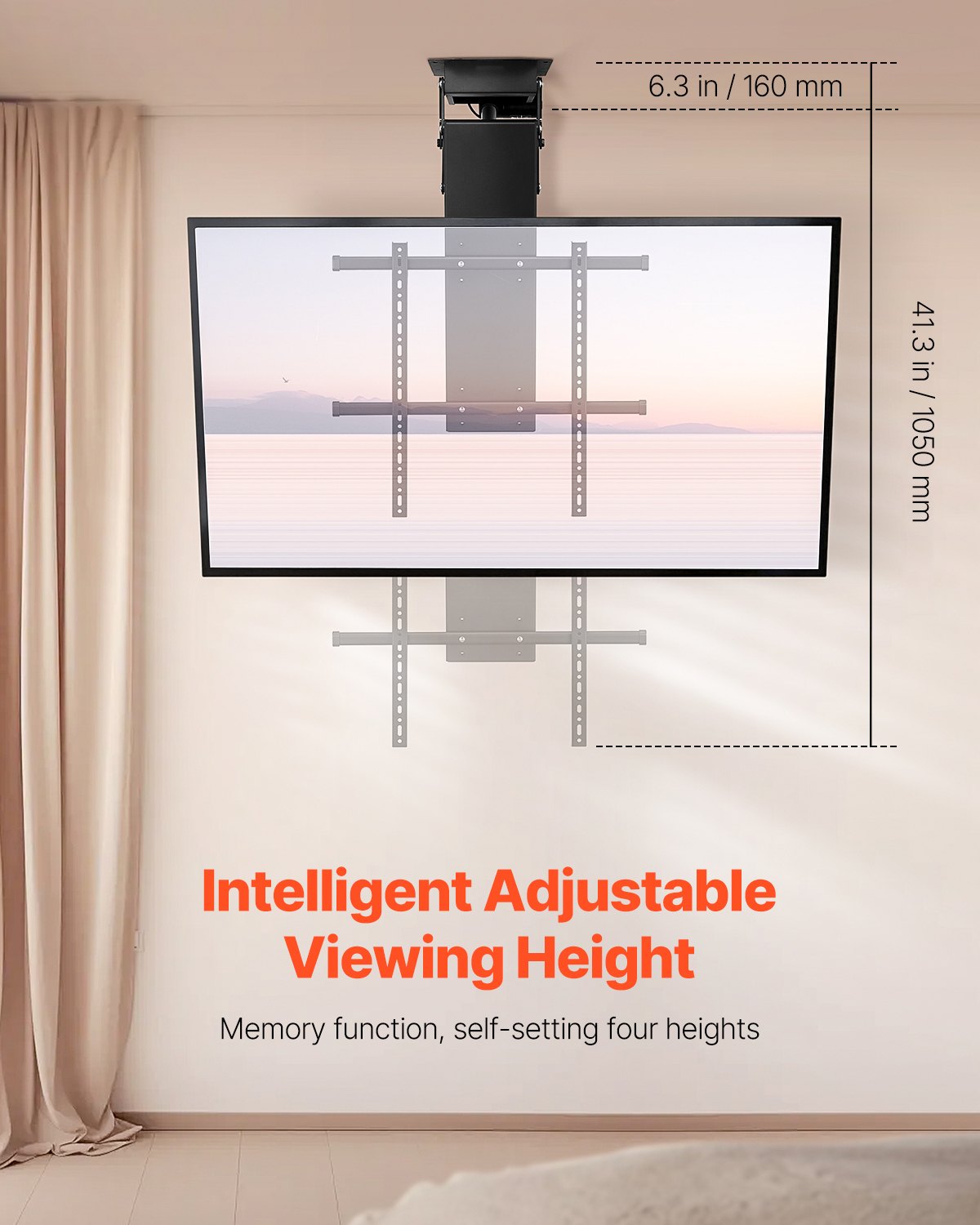 Motorized Ceiling TV Mount for 32-70 Inch TVs - Adjustable Height