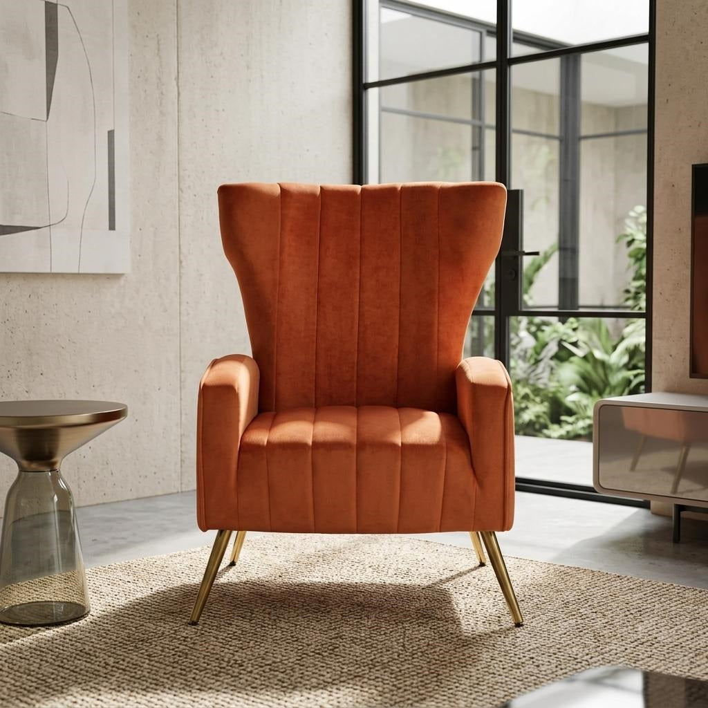 Velvet Accent Chair With Metal Legs, Modern Upholstered Armchair,