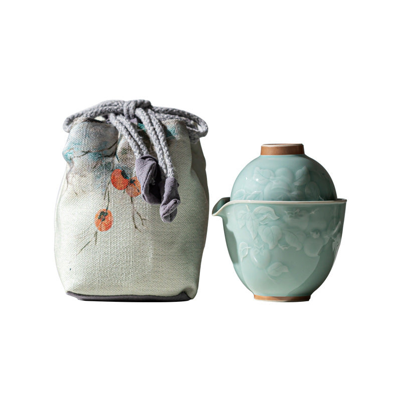 Ceramic Teapot Set with Portable Storage for Travel & Outdoor Use