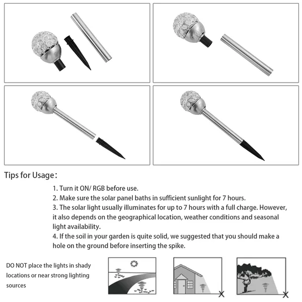 Solar Garden Lights RGB Waterproof Outdoor Landscape Decor Lamp - Silver