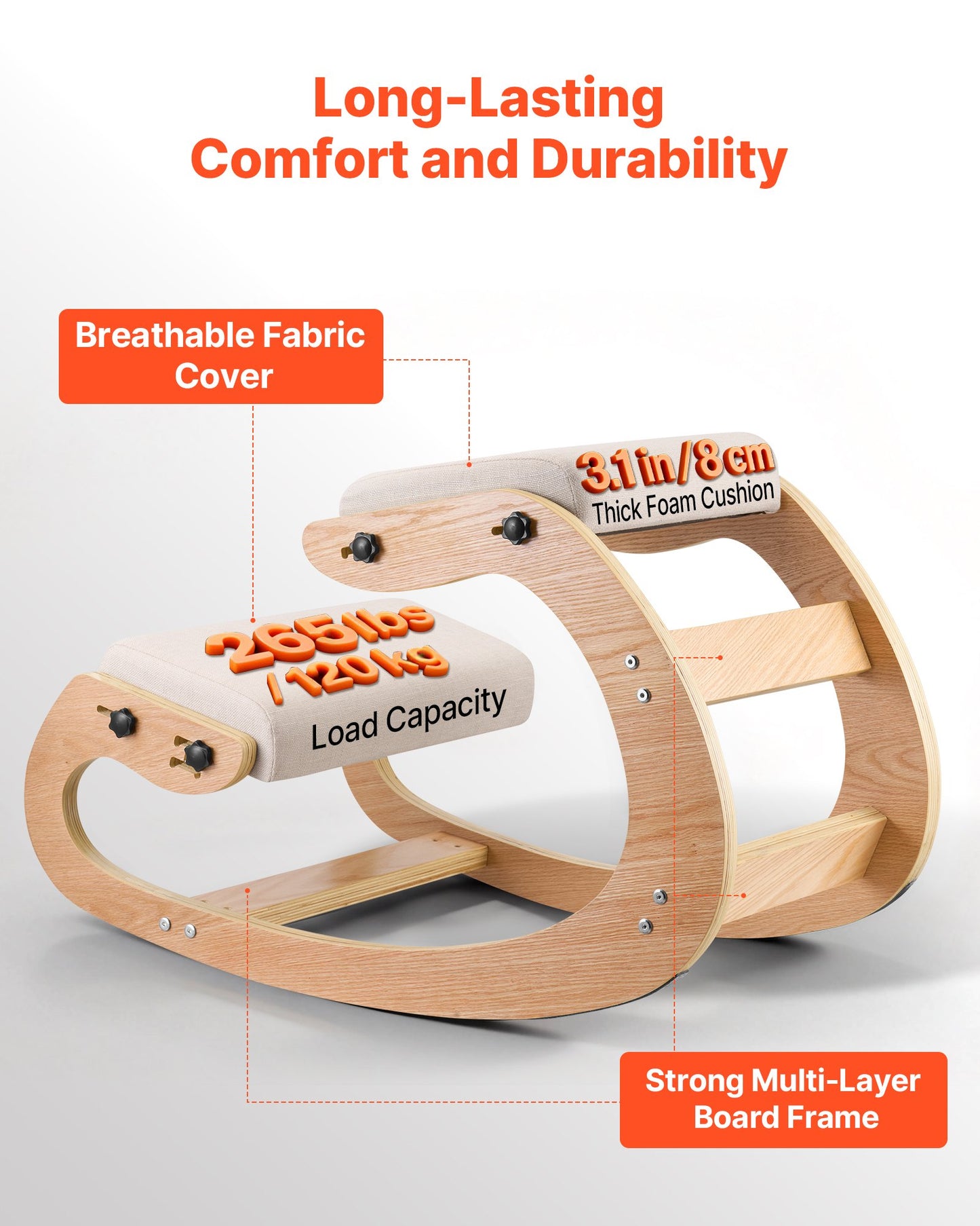 Ergonomic Kneeling Office Chair with Wooden Frame and Adjustable Cushions - Relief for Back and Neck Pain