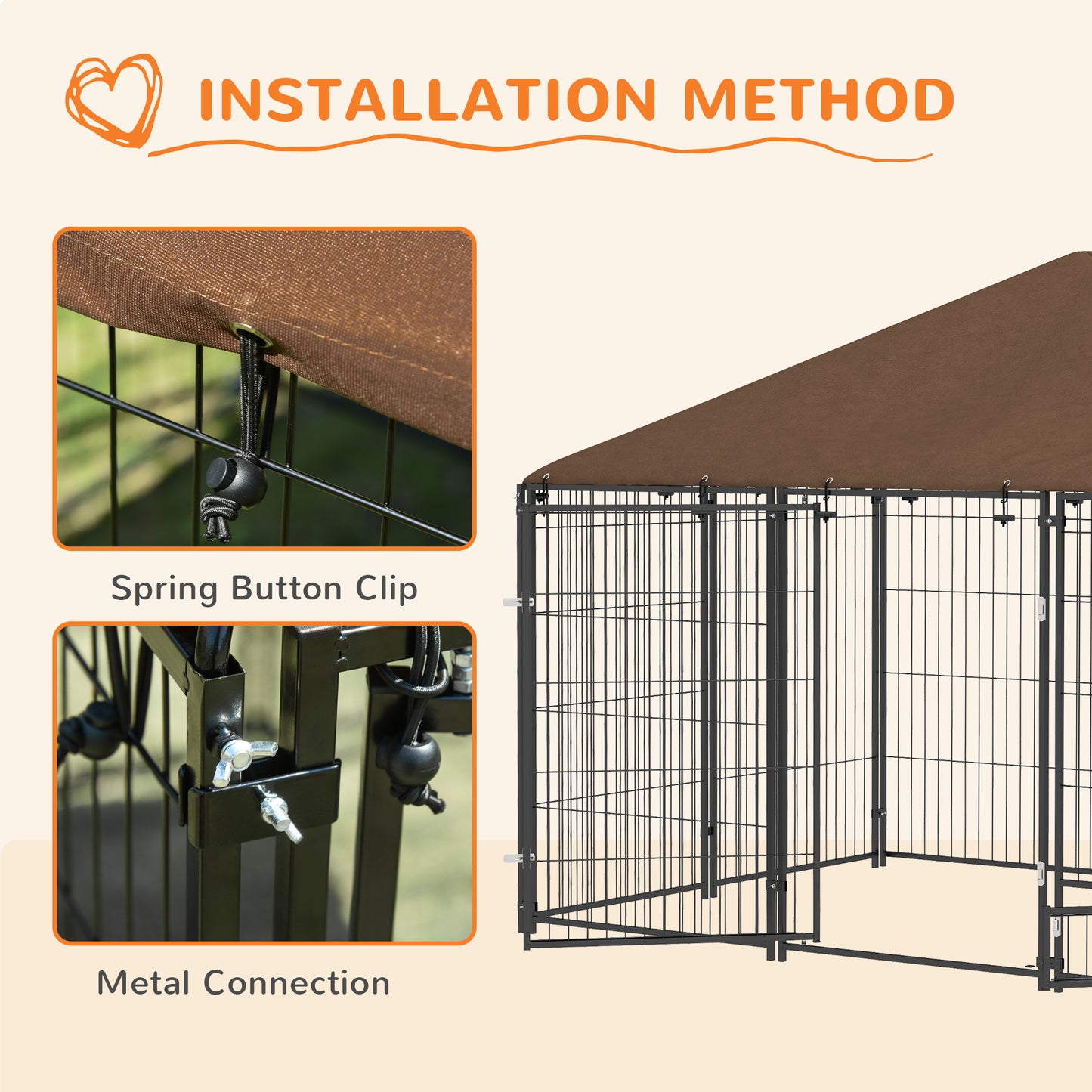 Outdoor Dog Kennel with Canopy, 6.9 x 4.6 ft Puppy Playpen with Rotating Bowls - Black