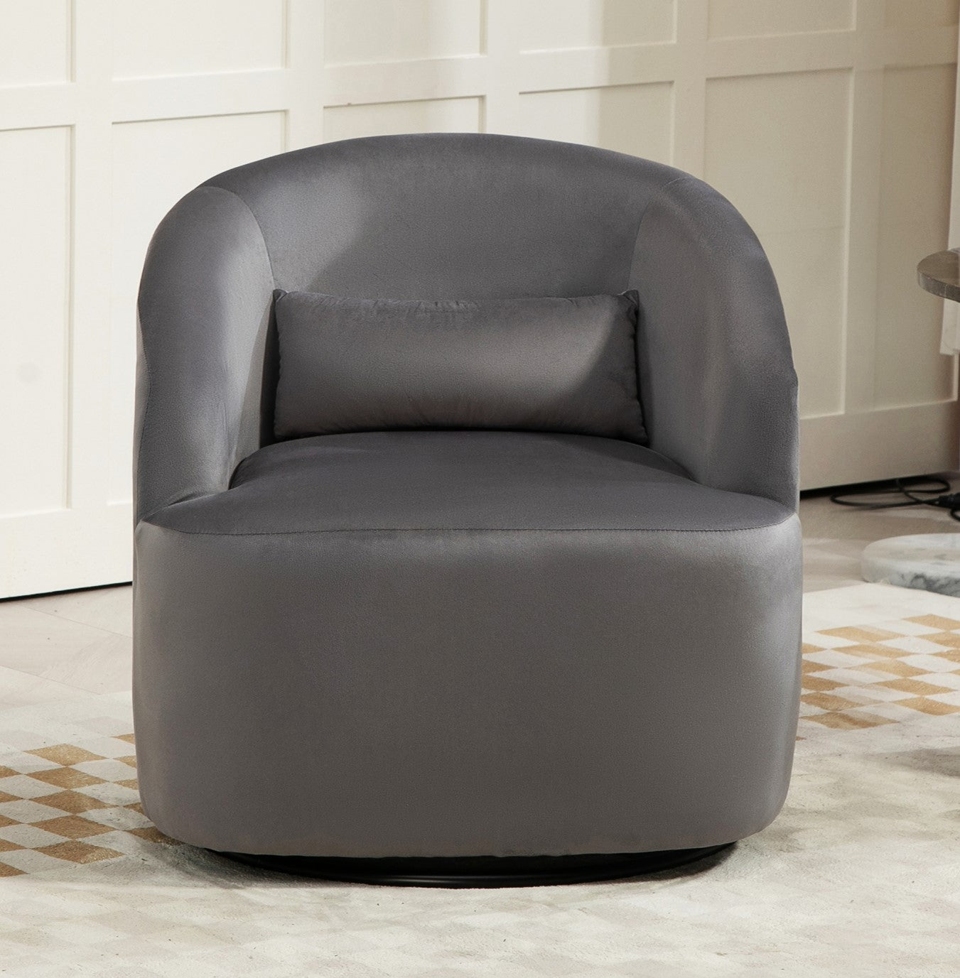 Swivel Barrel Accent Chair - Velvet Upholstered Grey Armchair