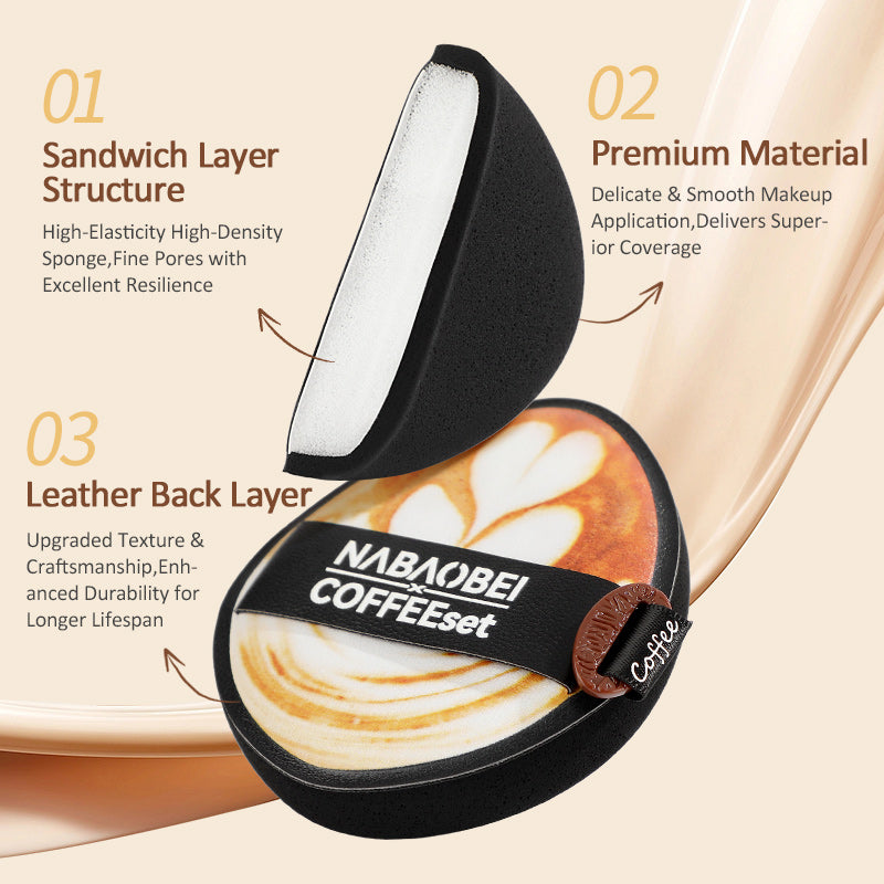 Caramel Macchiato Makeup Sponge Set - 3-Piece Soft Air-Cushion Puff Combo