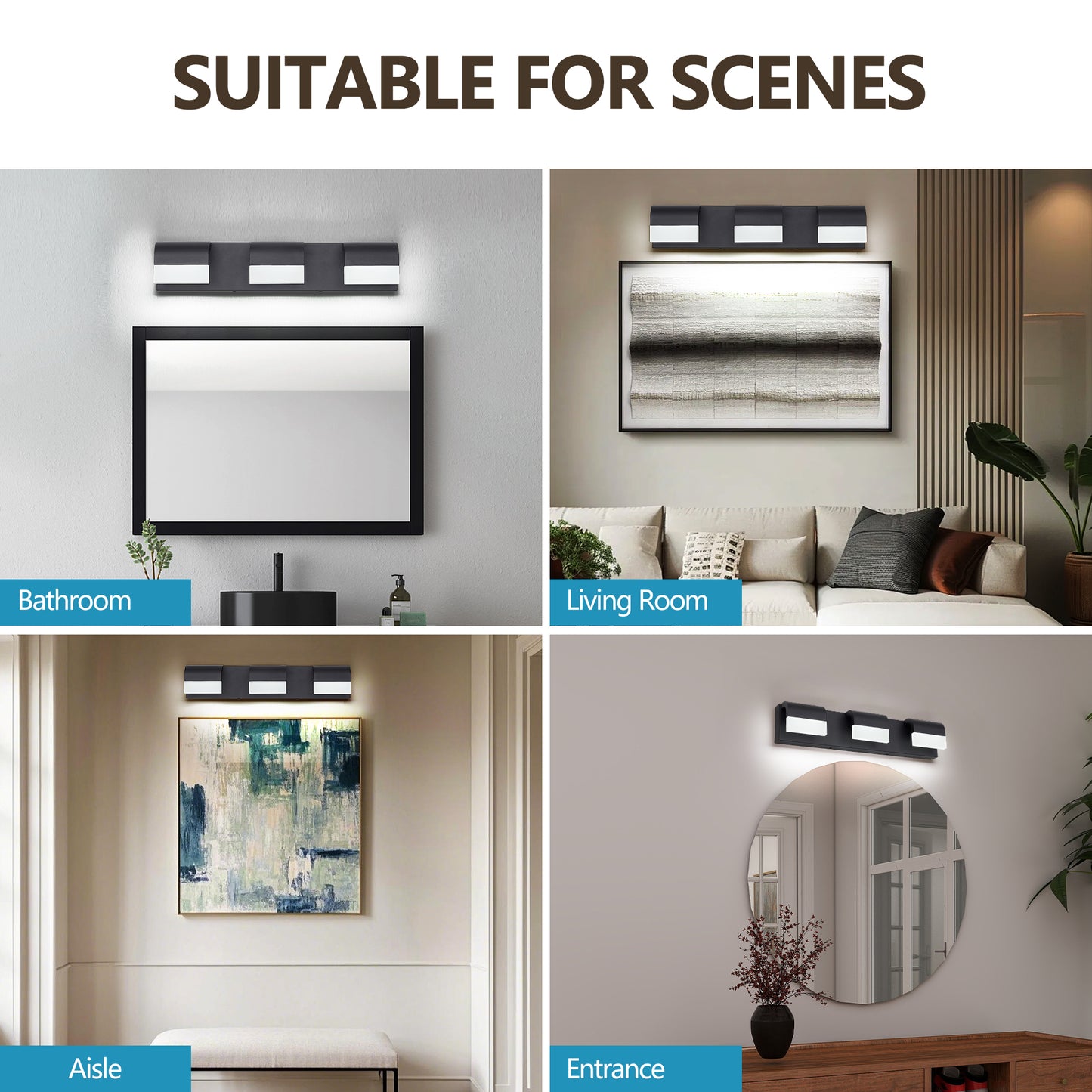 Dimmable LED Vanity Light Fixture - Matt Black 3 Lights