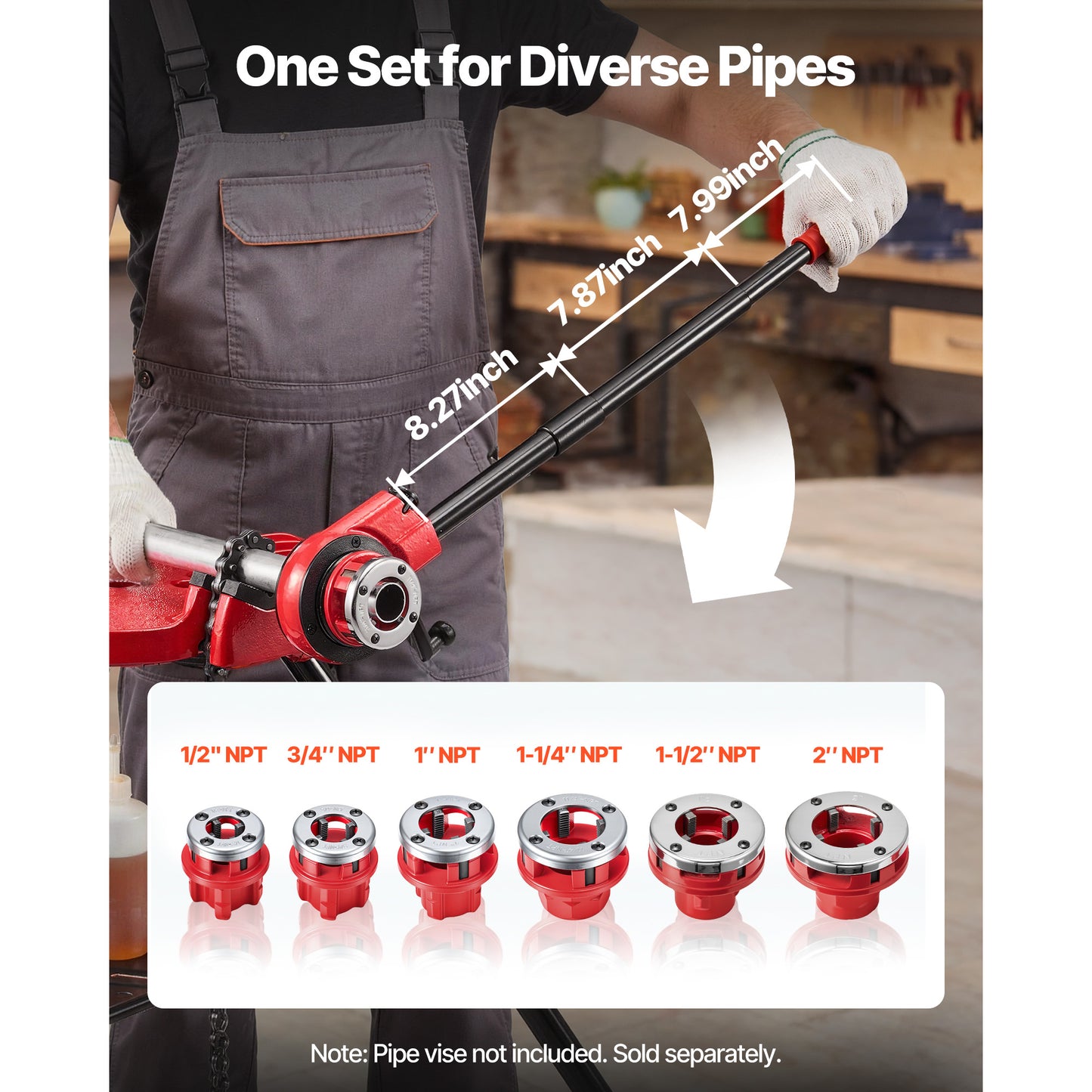 Pipe Threader Kit with 6 Dies 1/2 to 2 Inch NPT Hand Tool for Plumbing