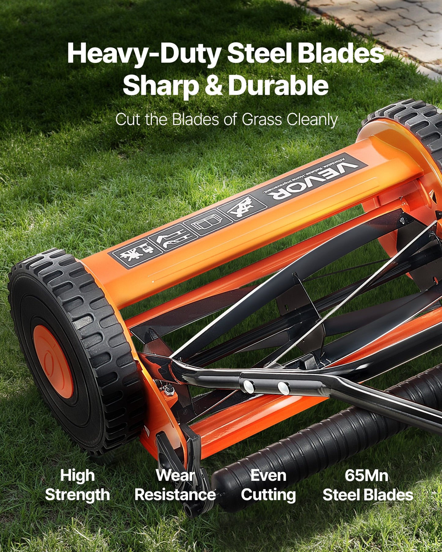 14-Inch Manual Push Reel Lawn Mower with 5-Blade, Adjustable Height, Multicolor
