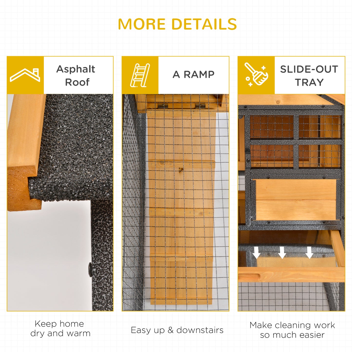 Outdoor Rabbit Cage with Elevated Design & Slide-Out Tray - Natural Wood & Black