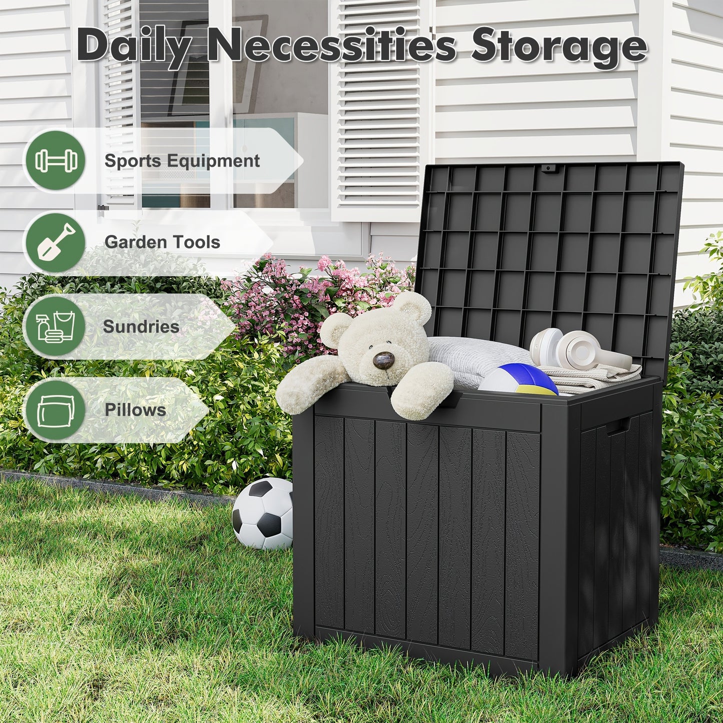 35 Gallon Outdoor Waterproof Storage Box with Lock Hole for Garden & Patio