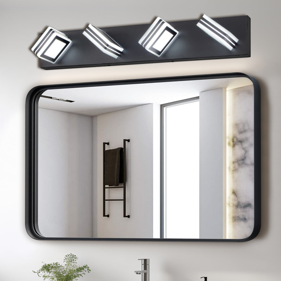 Modern 4-Light LED Vanity Wall Light Fixture with Square Acrylic Shades