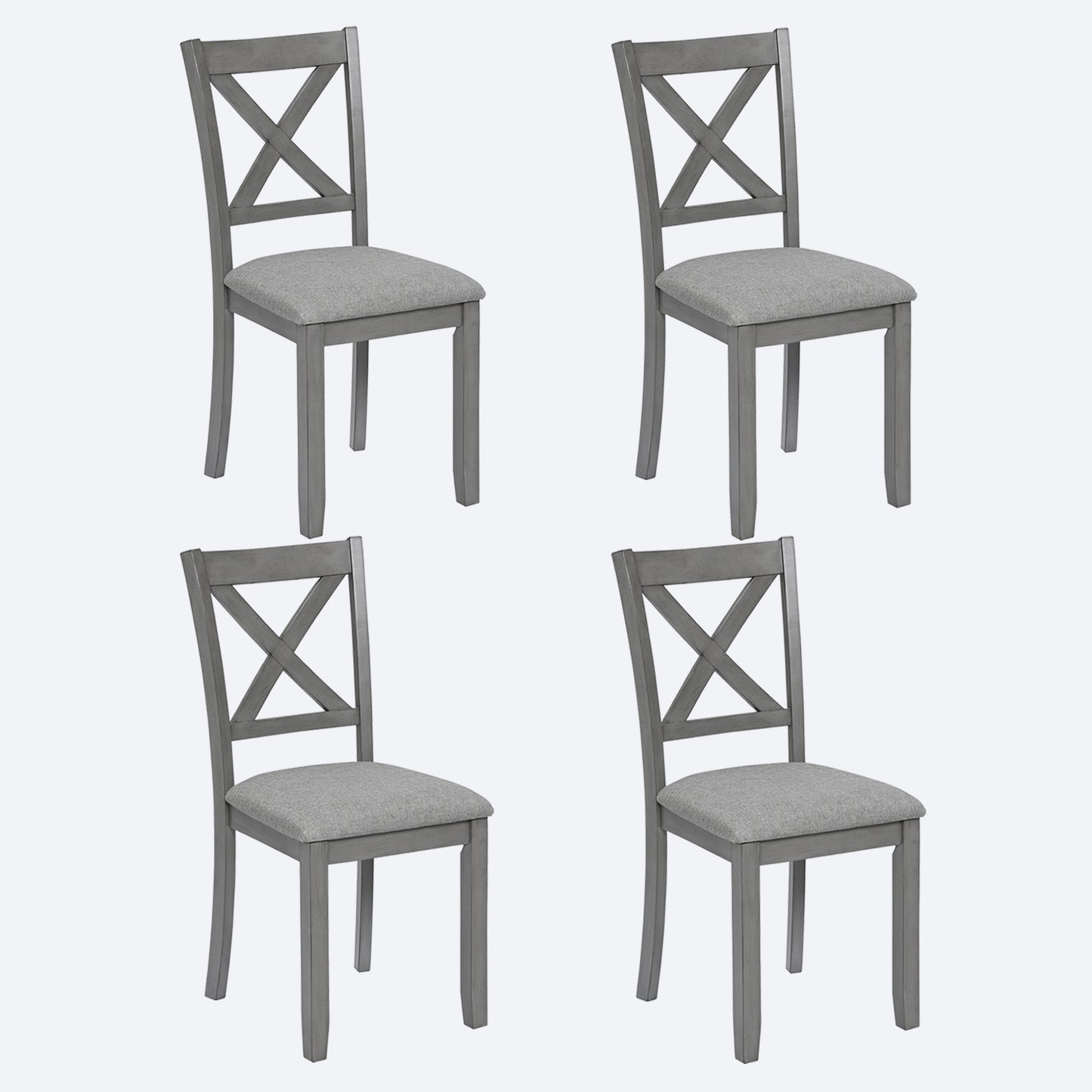 Wooden Dining Chairs Set of 4 - Upholstered Gray Kitchen Chairs