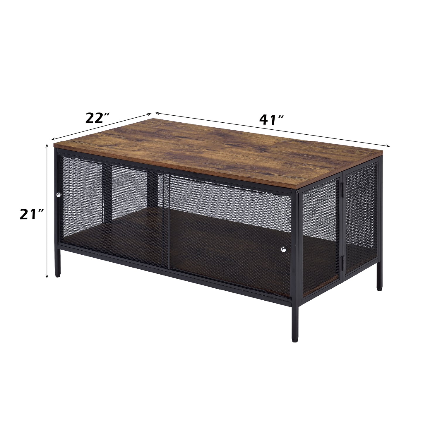 Antique Oak & Black Coffee Table with Storage Shelf
