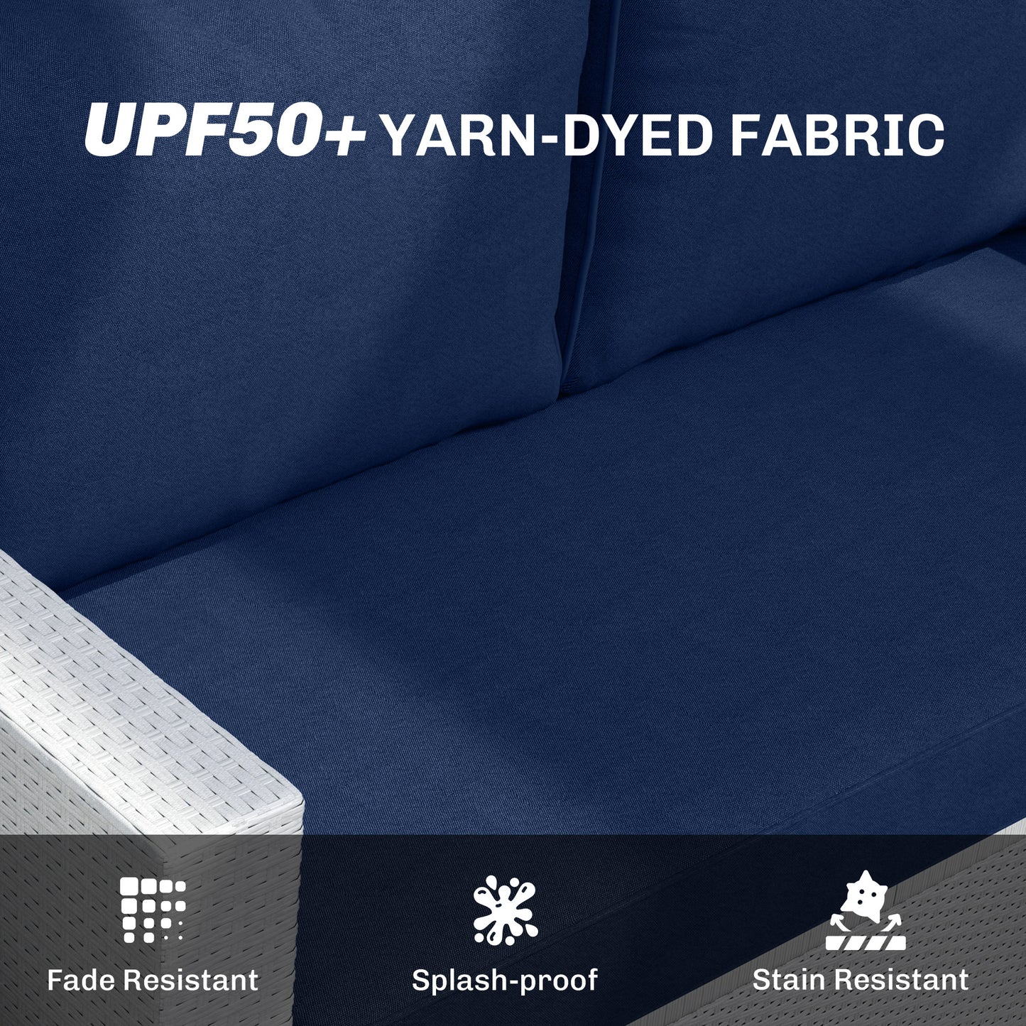 Outdoor Loveseat Cushion Set - Thick Navy Blue Cushions, 46x26x5 in