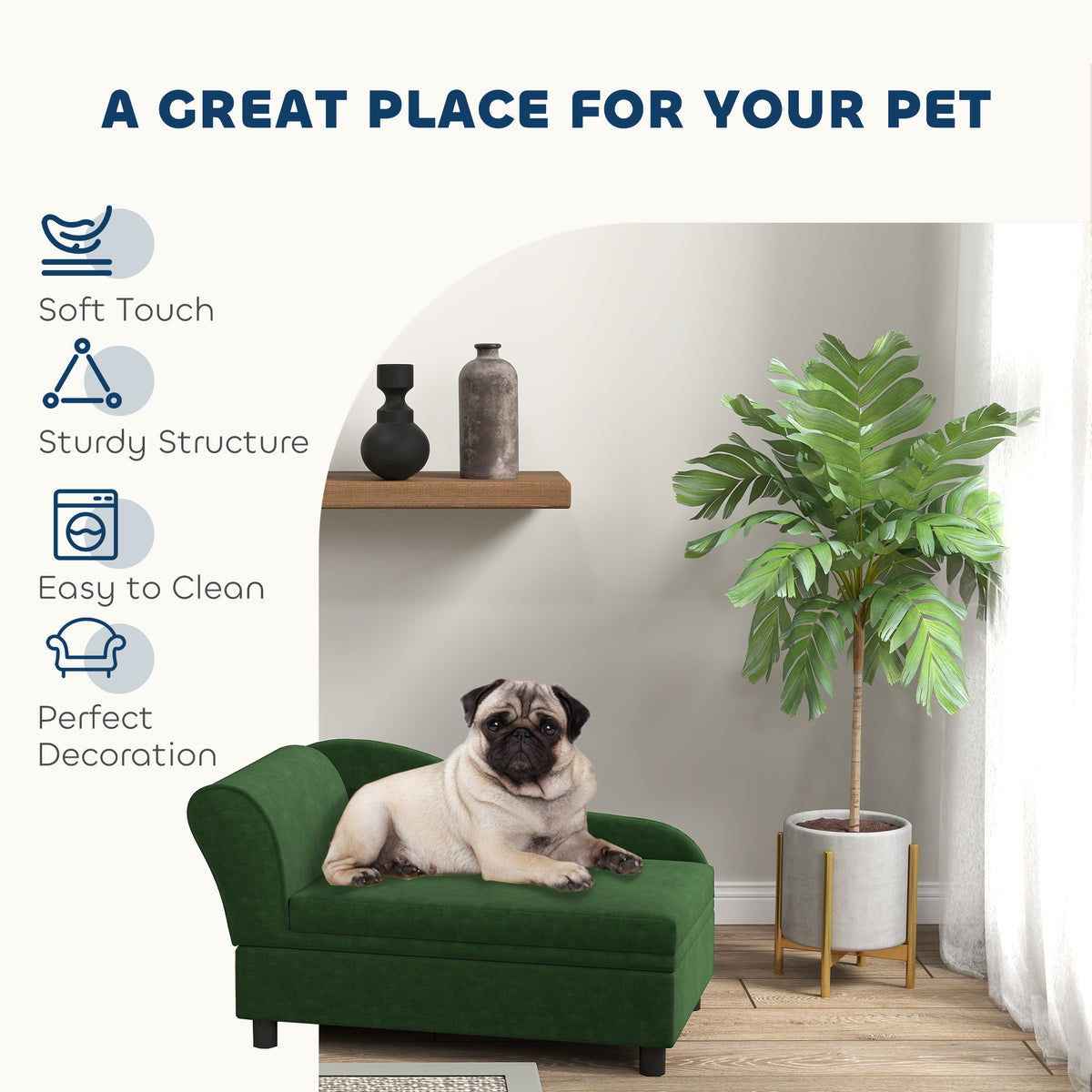 Pet Sofa Bed with Storage for Cats and Small Dogs - Green, 750x490x165 mm