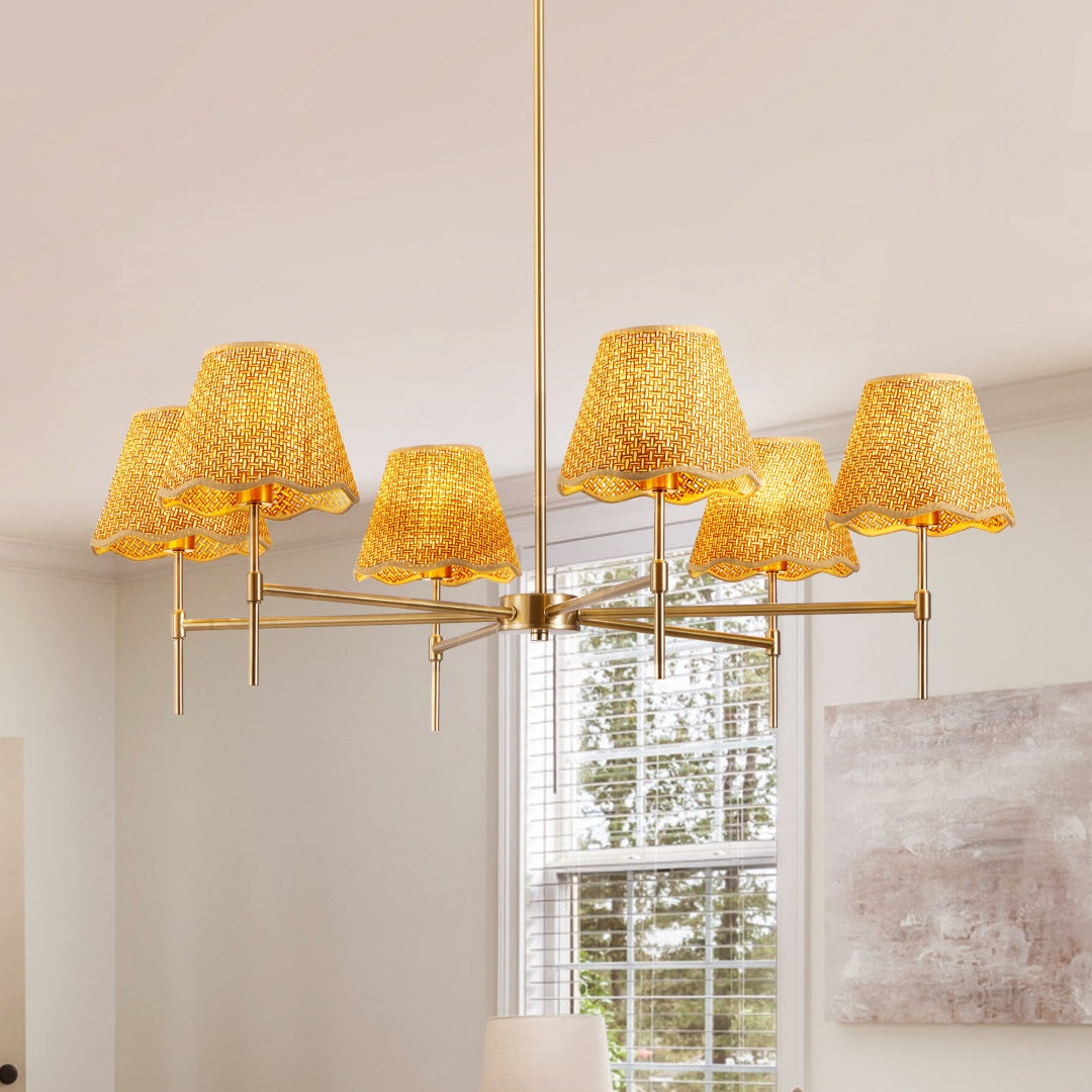 Boho Rattan Chandelier 6-Lights Pendant Light for Kitchen & Living Room