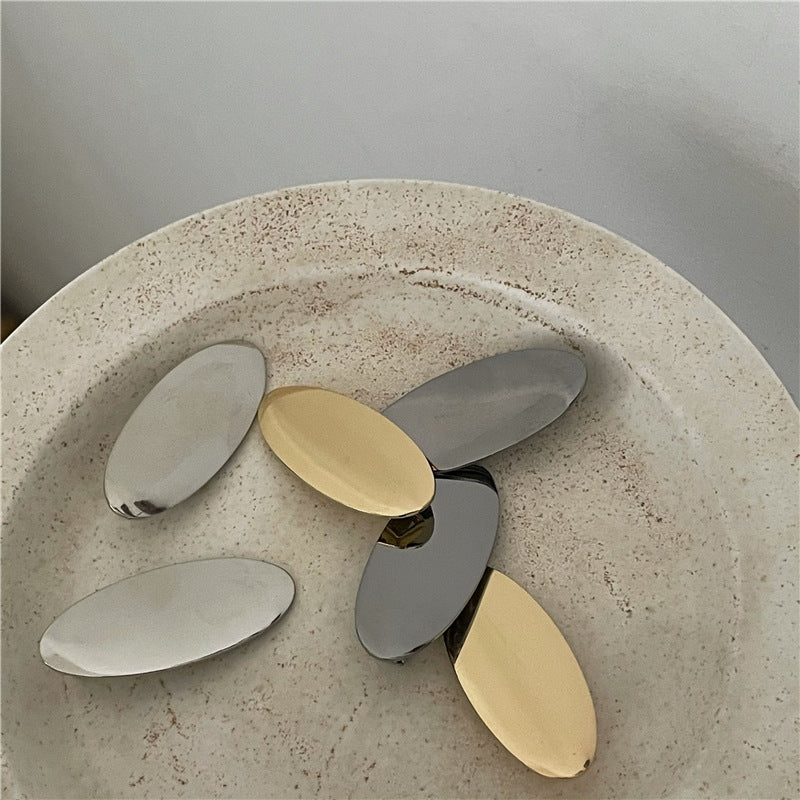 Metallic Alloy Hair Clips - Korean Style Textured Oval Barrettes for Hair Accessories