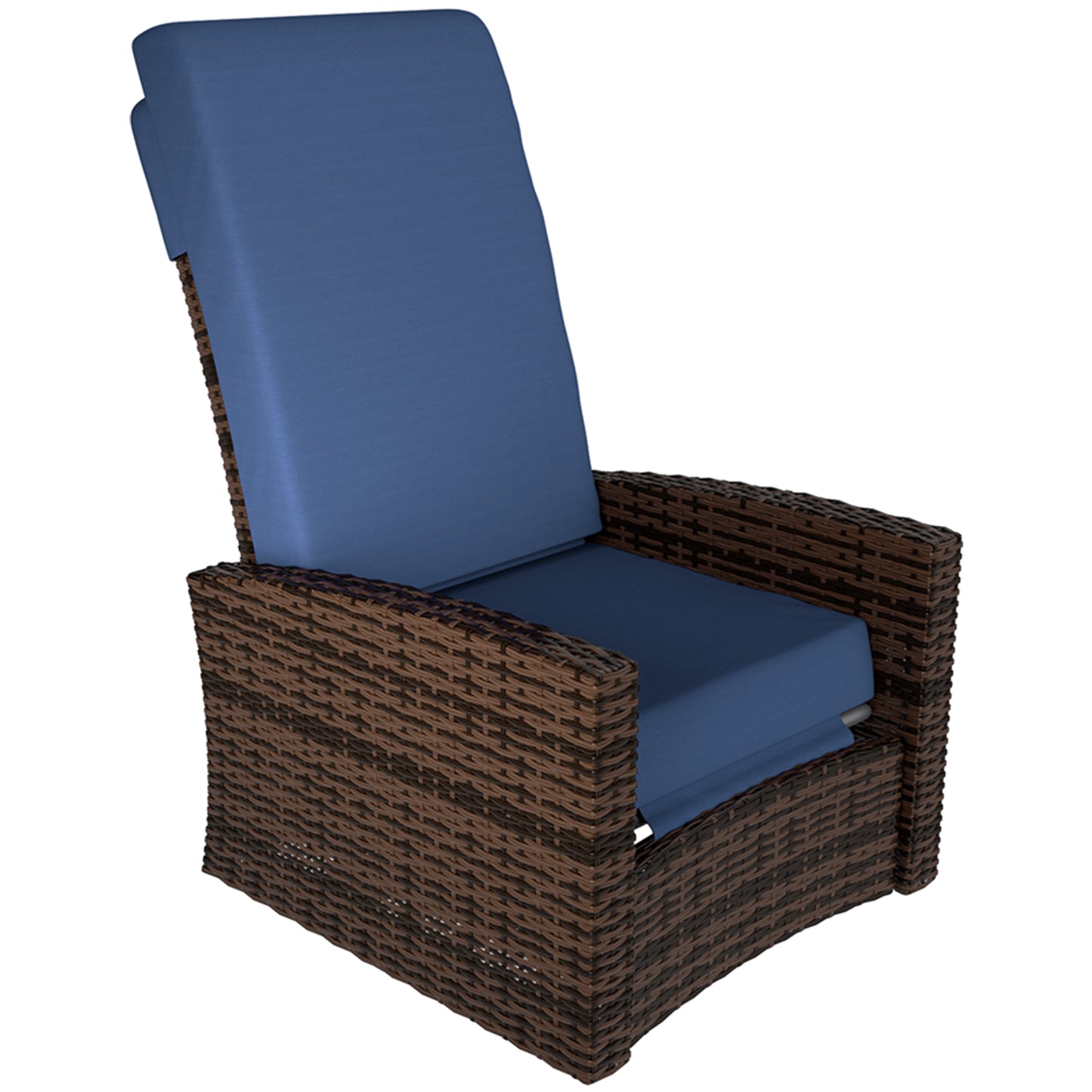 Outdoor Wicker Swivel Recliner Chair with Footrest - Dark Blue