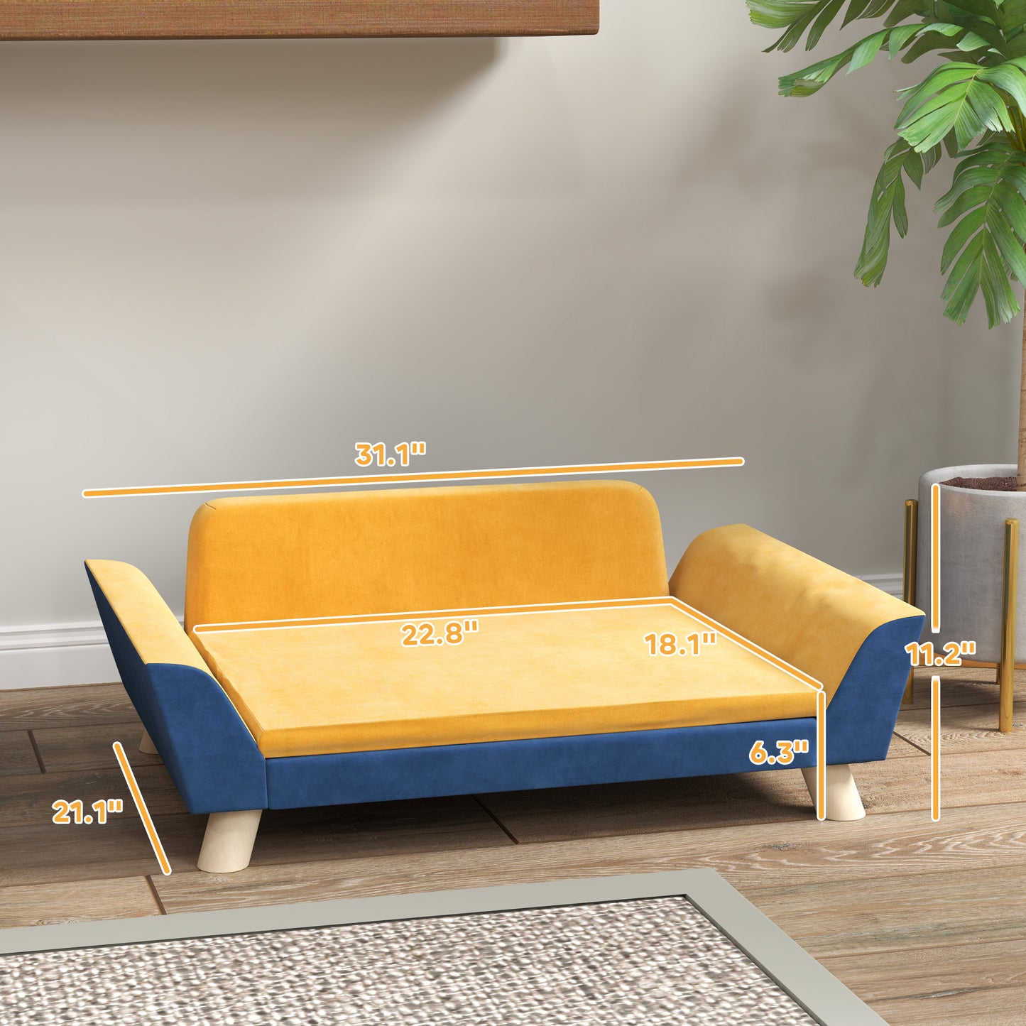 Small Dog Sofa Bed with Washable Cushion Non-Slip Feet Orange 820x230x560mm