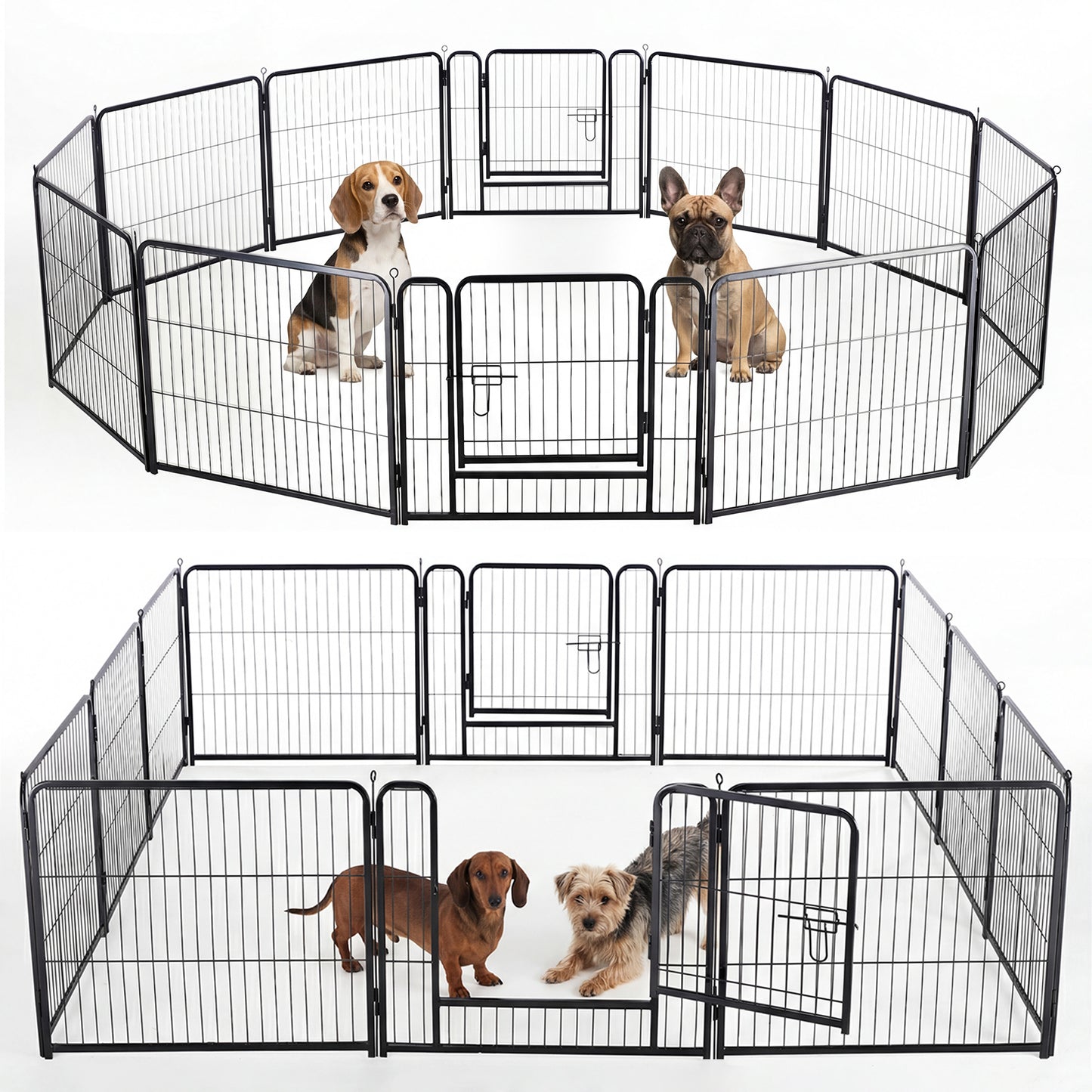 Foldable Metal Pet Fence With Door, Outdoor & Indoor Dog Kennel - Multiple Sizes