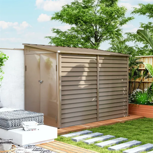 Galvanized Steel Garden Shed with Brown Finish, 38 sq ft Outdoor Storage