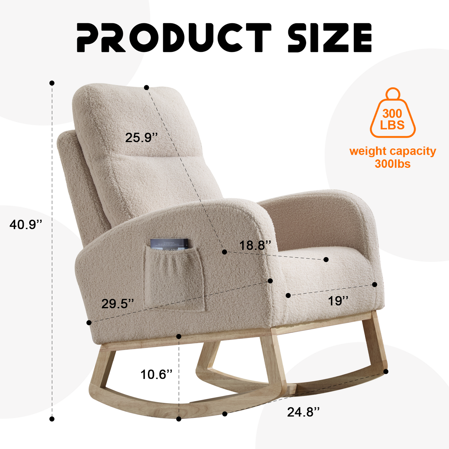 Modern Upholstered Rocking Chair with Solid Wood Legs - Beige