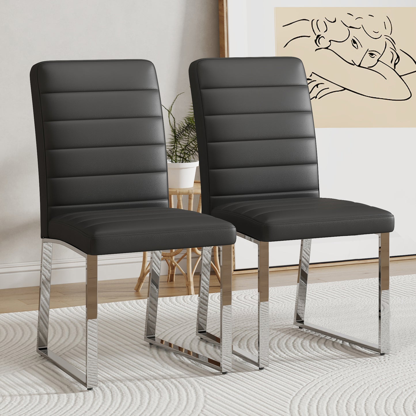 2-Pack - Premium PU Office Dining Chairs With High-density Foam,