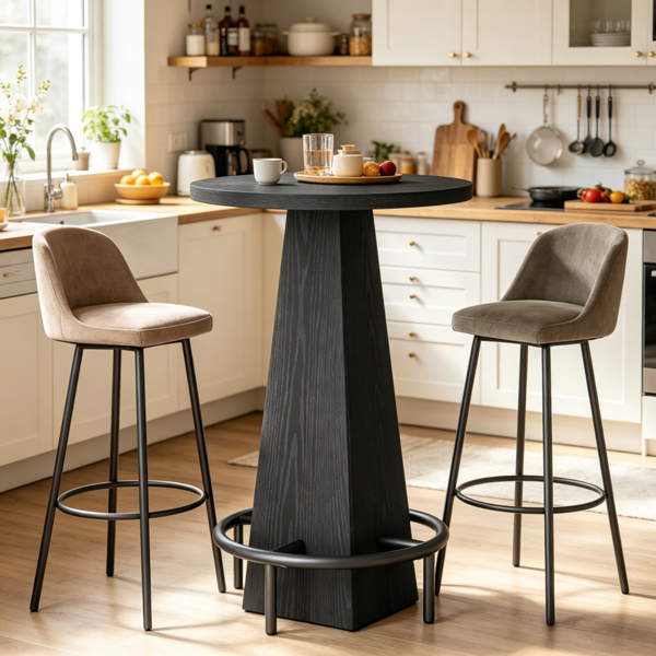 Counter Height Bar Table with Round Top - Rustic Brown