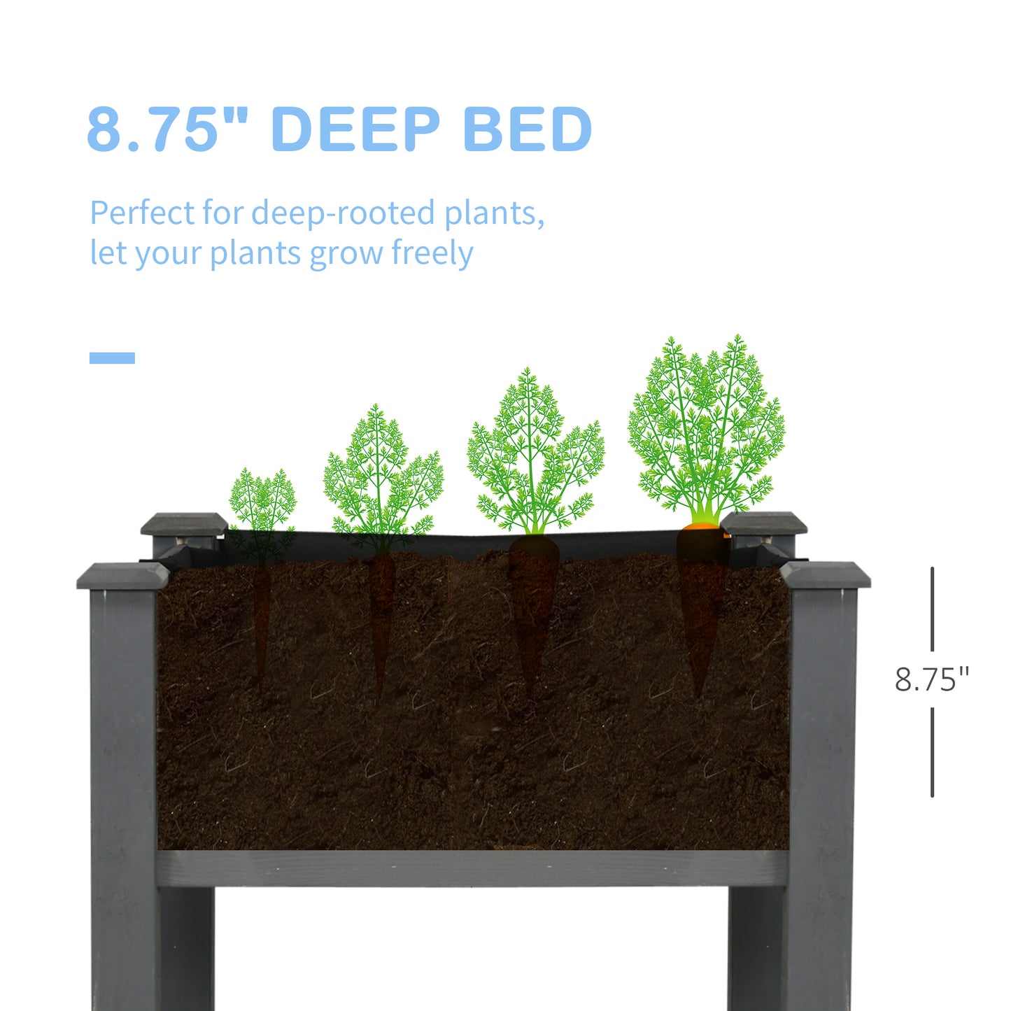 48-Inch Elevated Wooden Garden Bed with Legs for Vegetables Herbs Flowers - Dark Gray