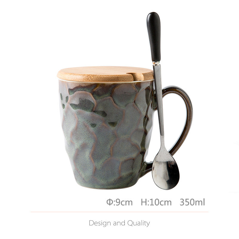 Large Capacity Ceramic Cup with Lid and Spoon - Retro Kitchen Accessory