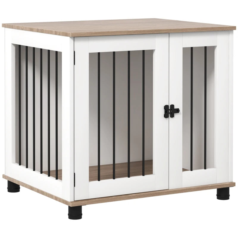 Dog Kennel End Table with Lockable Door - Small Medium Dogs Walnut