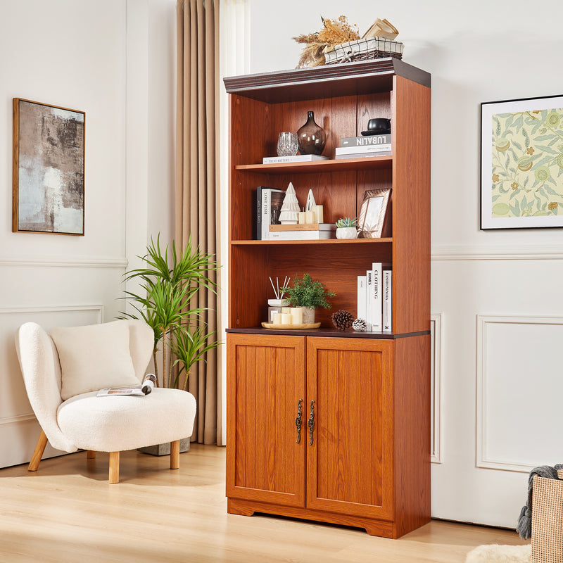 Tall Storage Cabinet - 5-Tier Cube Display with Adjustable Shelves - Dark Oak