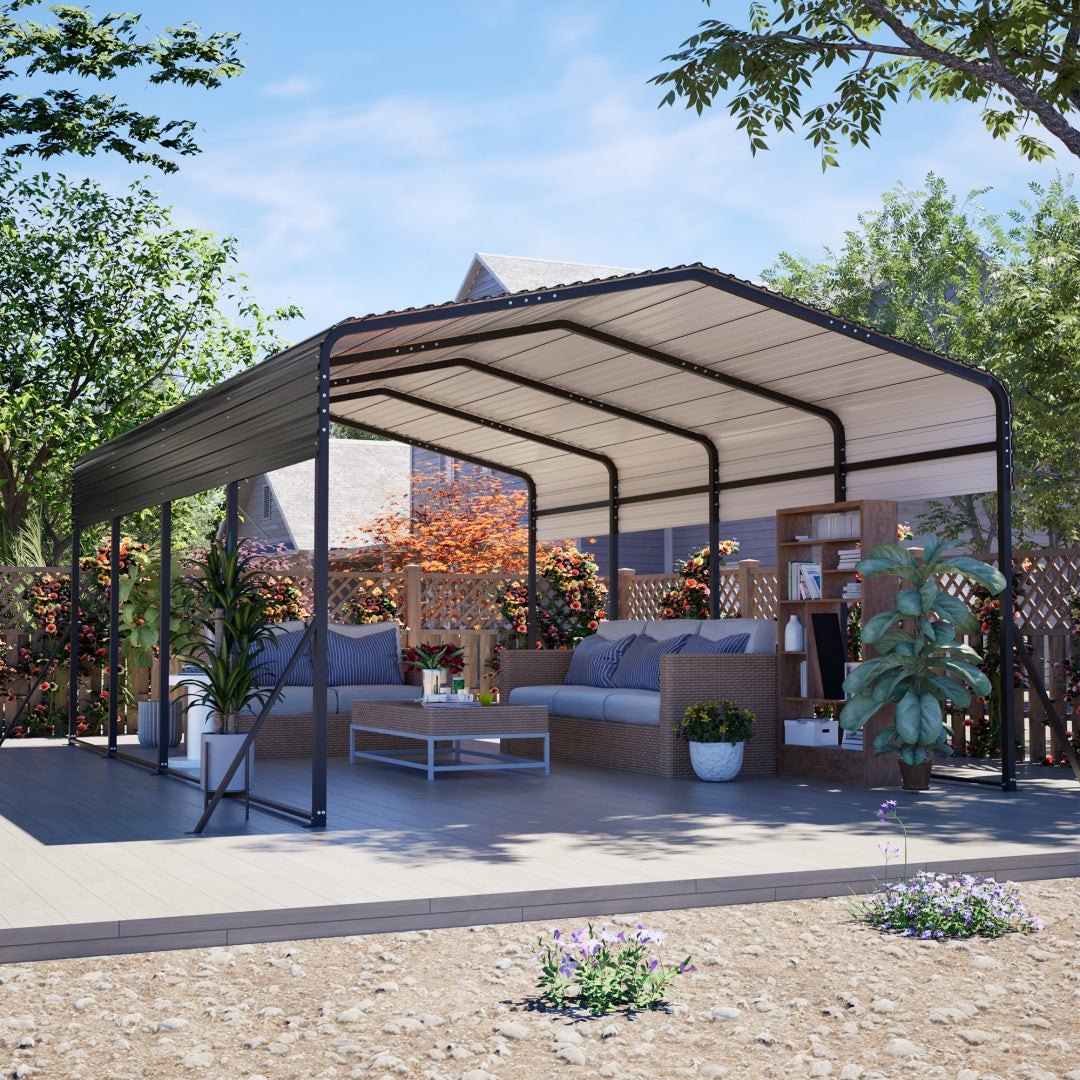 Heavy Duty Galvanized Steel Carport Canopy with Waterproof Roof - Large Capacity Shelter