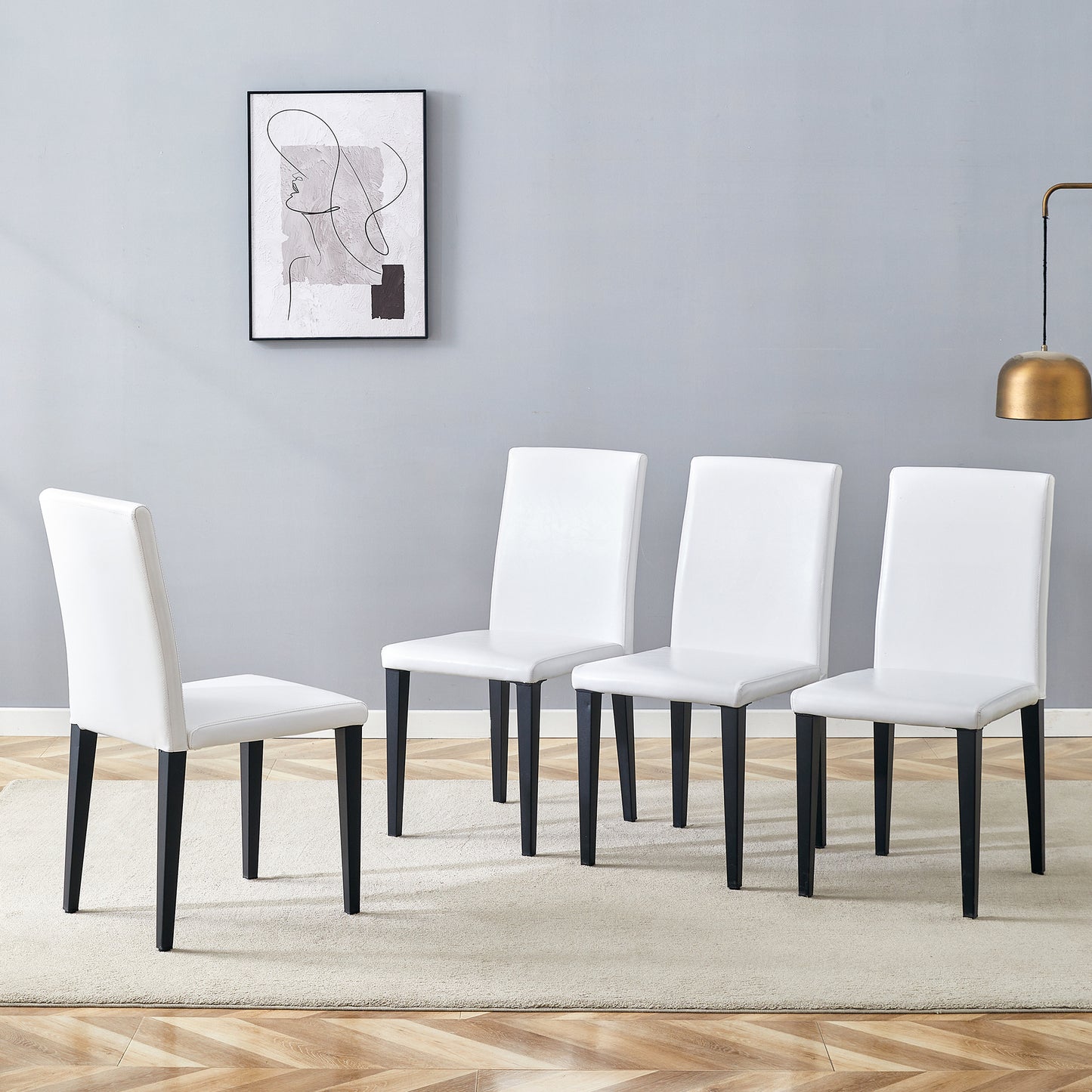 Set Of 4 White PU Dining Chairs 35.4 High, 18.5 Ergonomic Backrest,