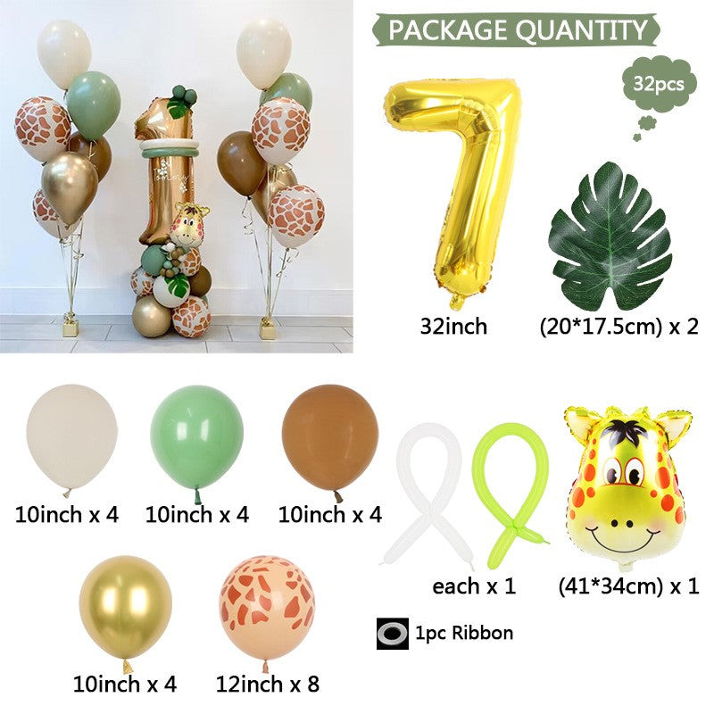 Green Leaf Jungle Animal Birthday Balloons - Digital Aluminum Film Decor Set