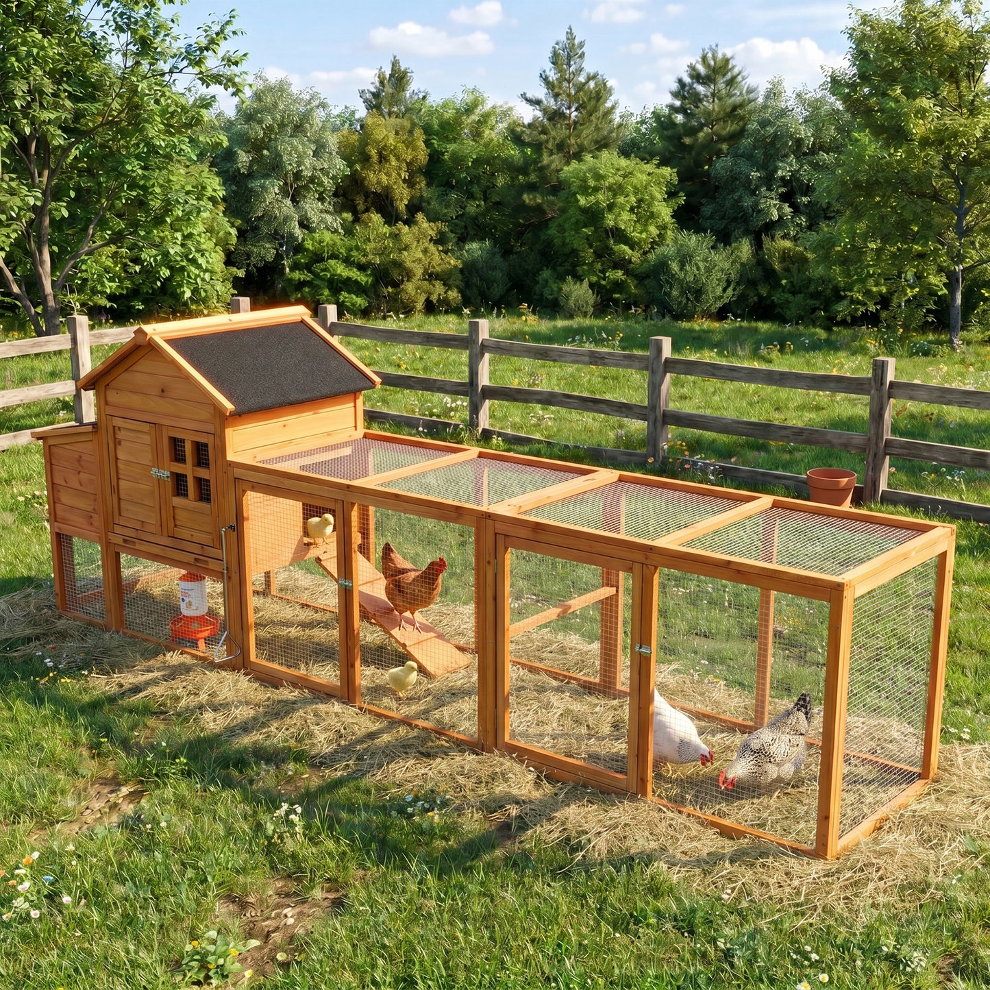 Large Outdoor Chicken Coop with Run & Nest Box for 4-6 Chickens - Orange