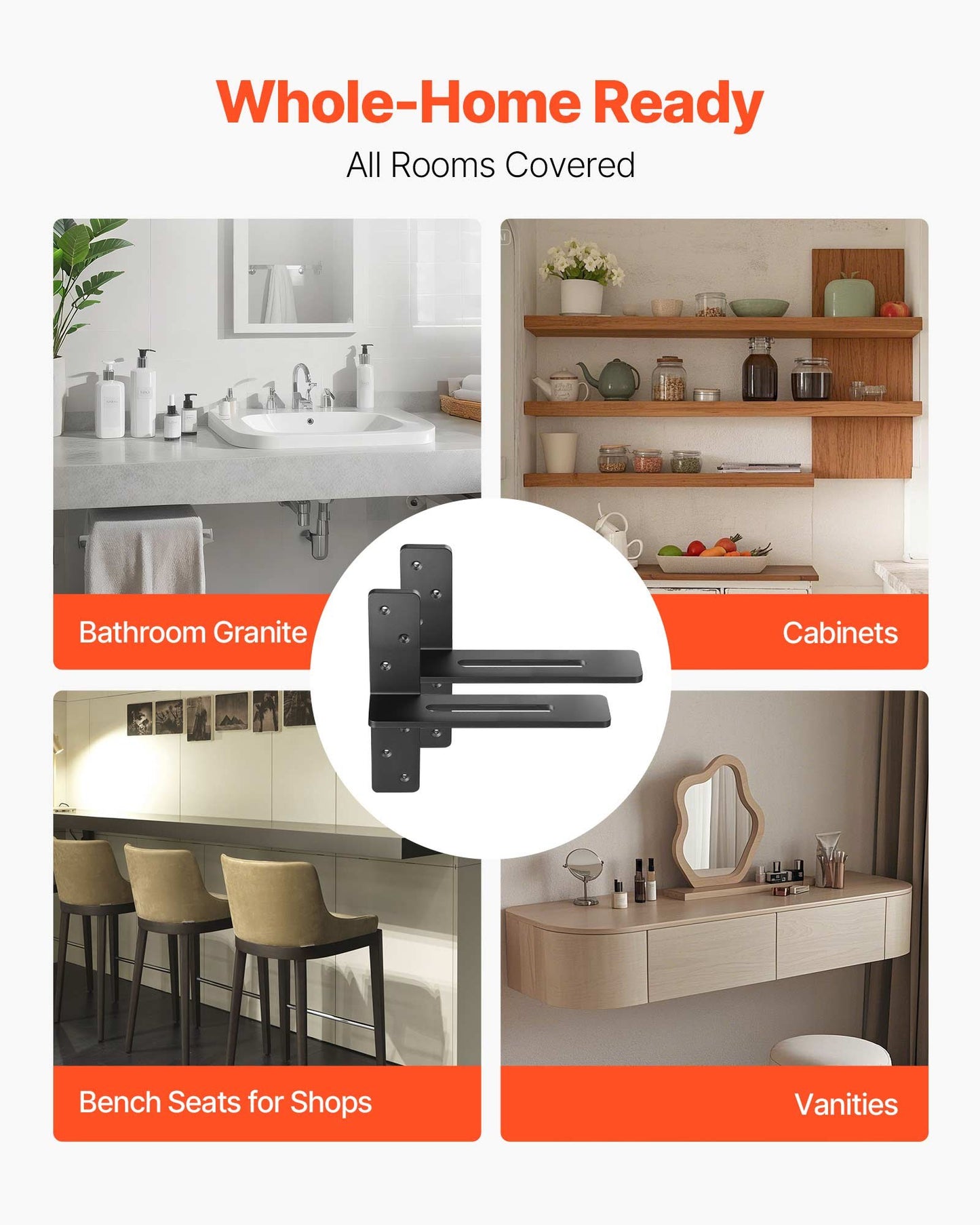 Heavy Duty Floating Shelf Brackets 12 Inch Black Concealed Wall Support Set