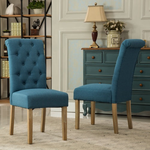 Tufted Solid Wood Dining Chair Set of 2 - Blue