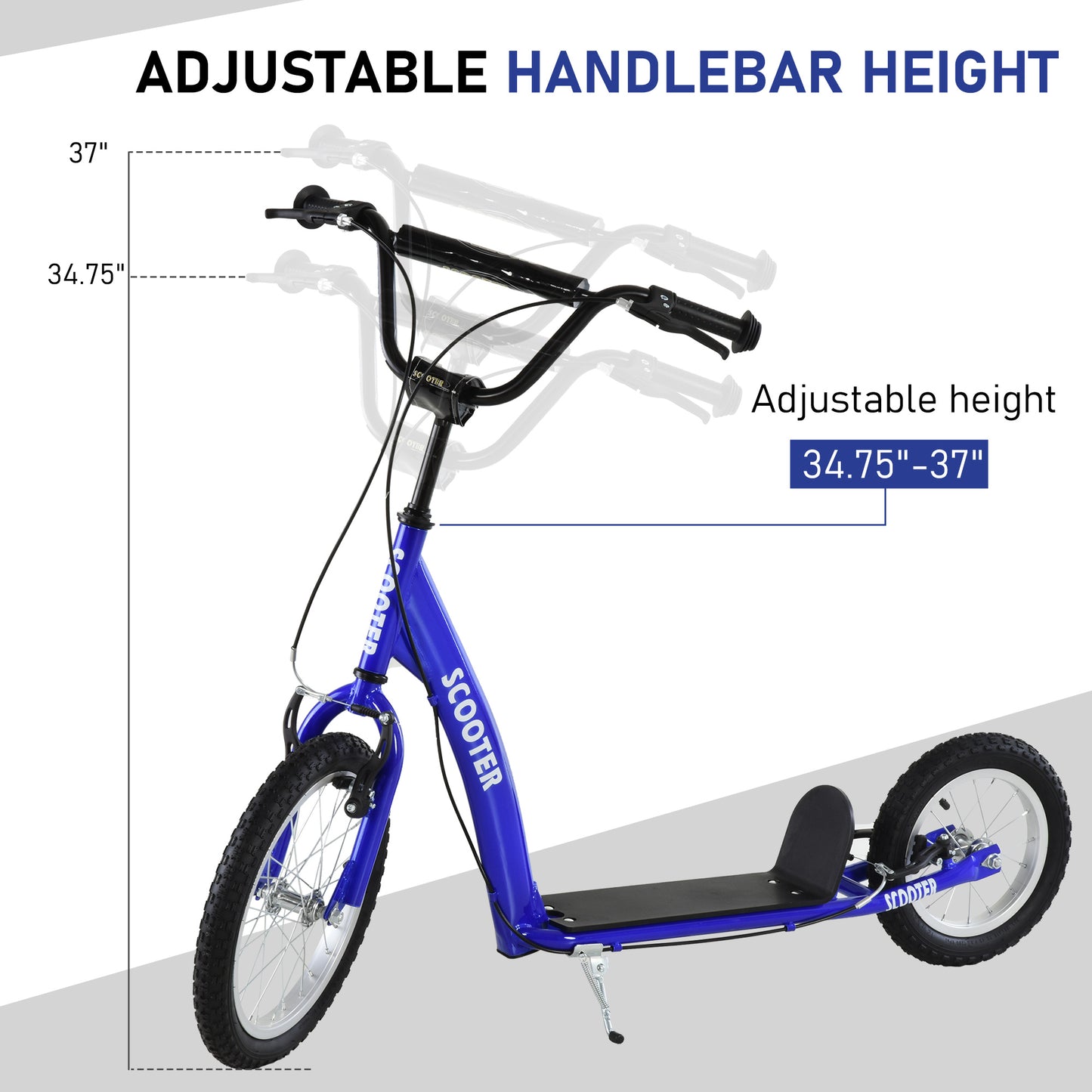 Kids Blue Kick Scooter with Adjustable Handlebar & Dual Brakes