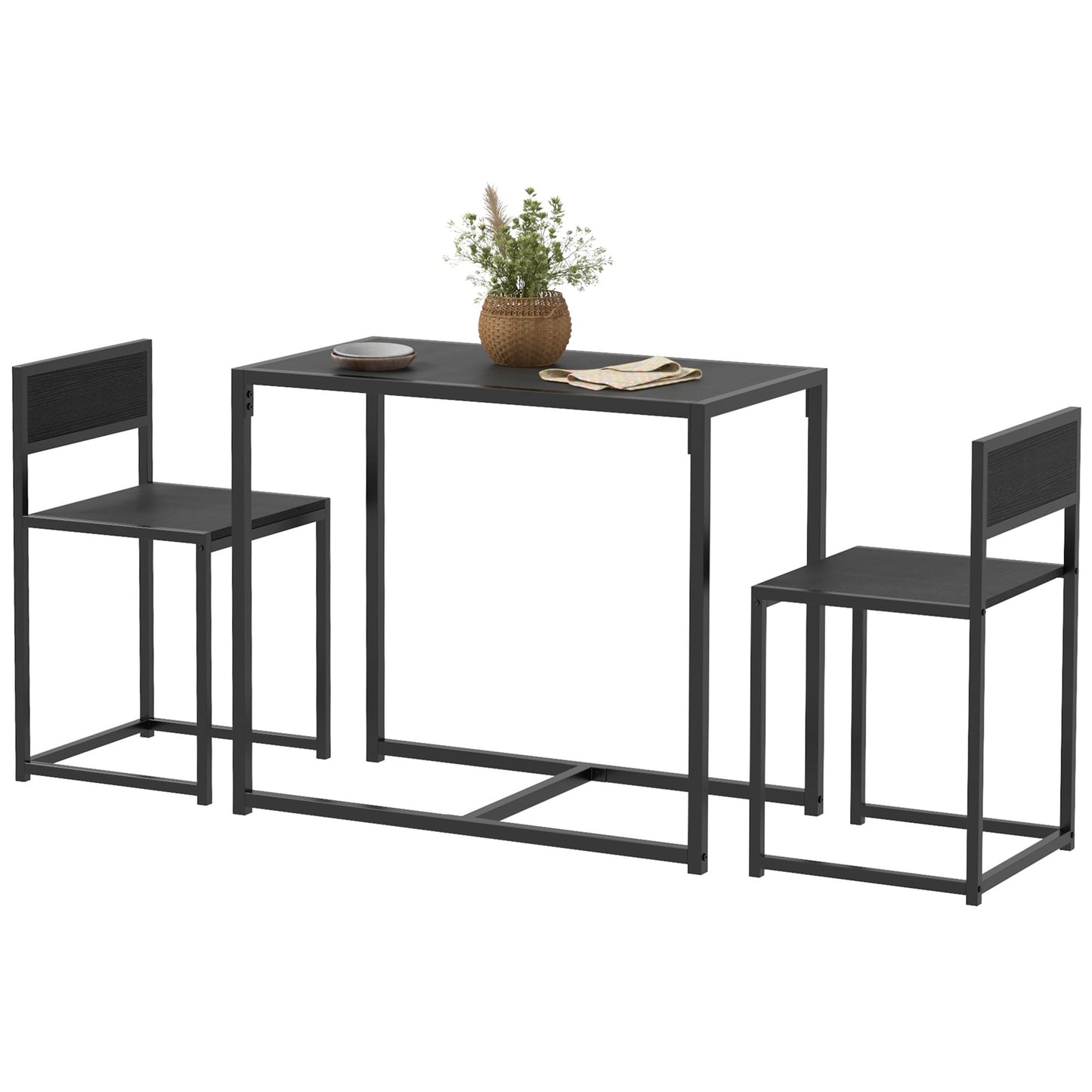 3-Piece Industrial Dining Room Set with Table & 2 Chairs - Black