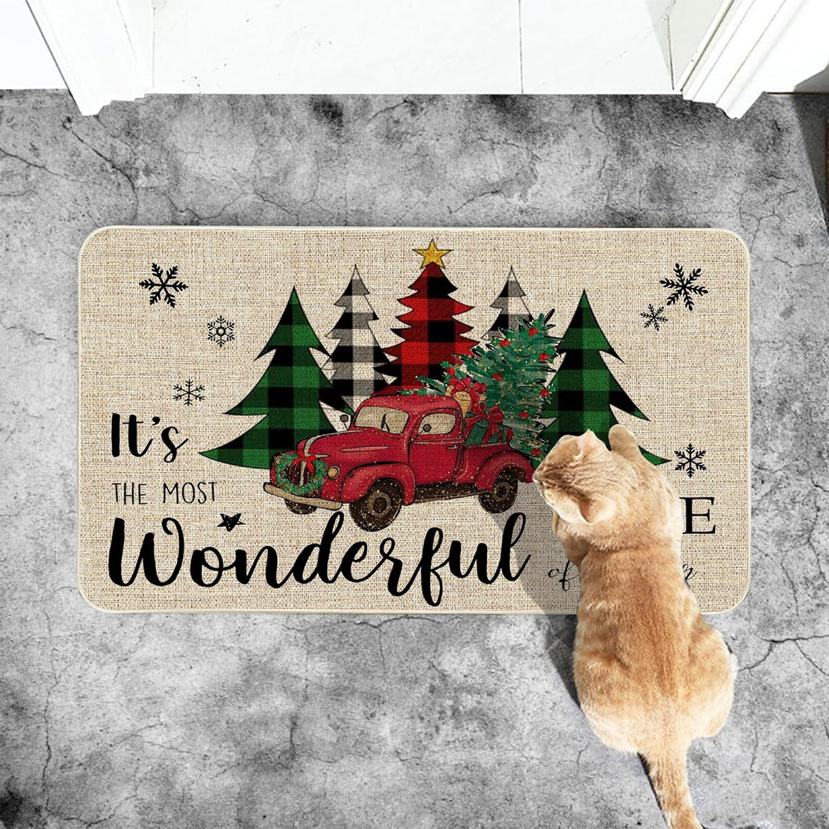 Country Striped Christmas Floor Mat - Festive Holiday Decor for Home & Garden