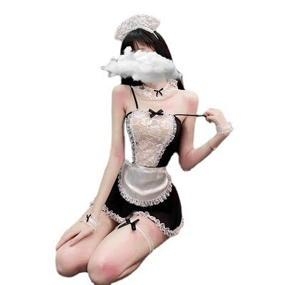 Women’s Hollow Mesh Pajamas Set with Accessories - Sexy Lingerie Costume