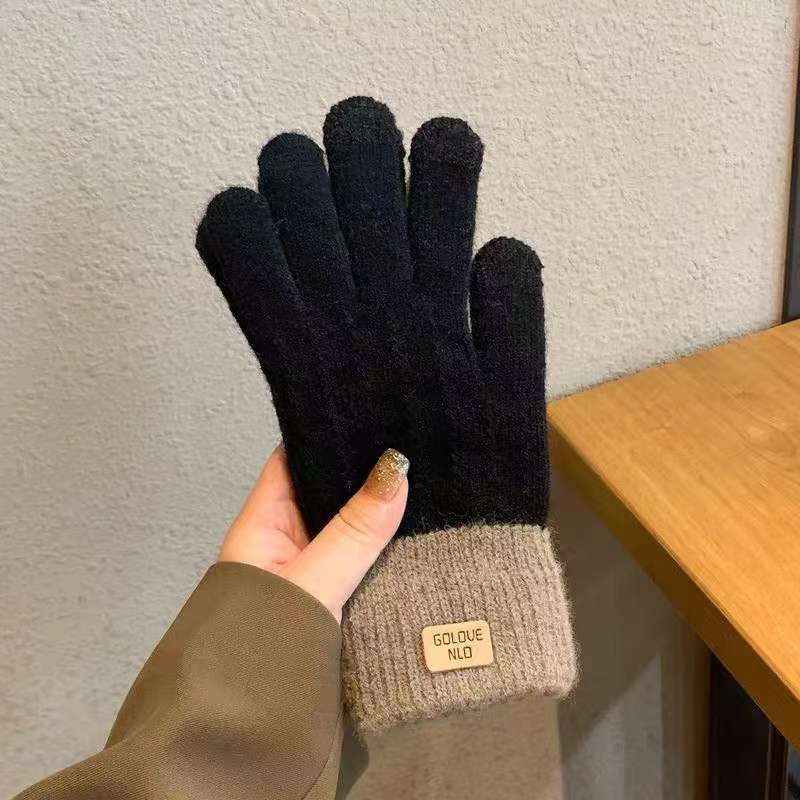 Warm Winter Mittens - Striped Embroidered Cycling Gloves