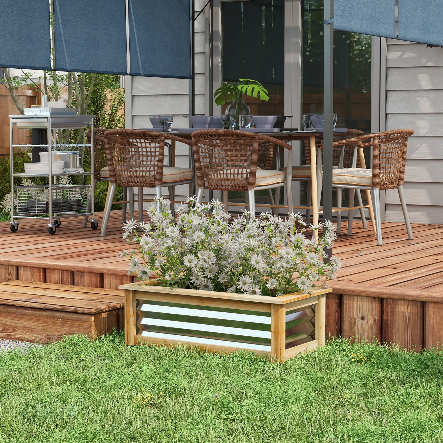 Raised Garden Bed Planter Box - Metal and Wood Combo for Herbs Vegetables Flowers