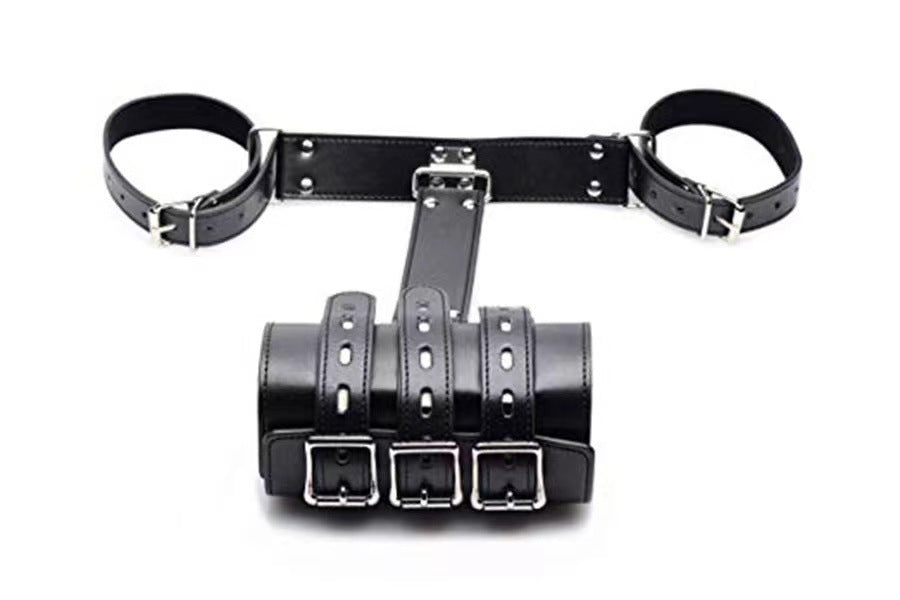 Leather Bondage Arm Cuffs for BDSM Play Black