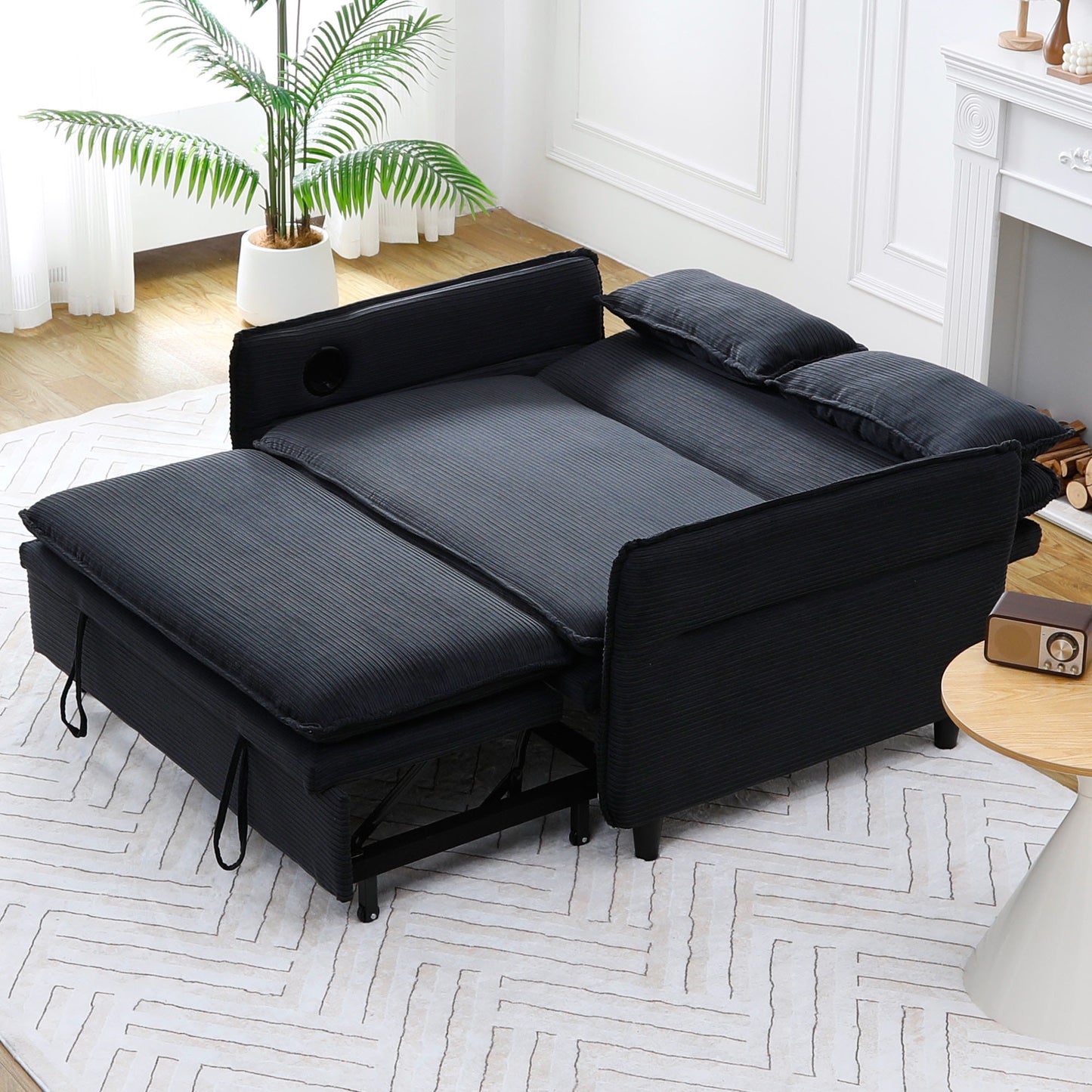 Multi-functional Black Striped Fabric Sofa Bed - 65.74-inch