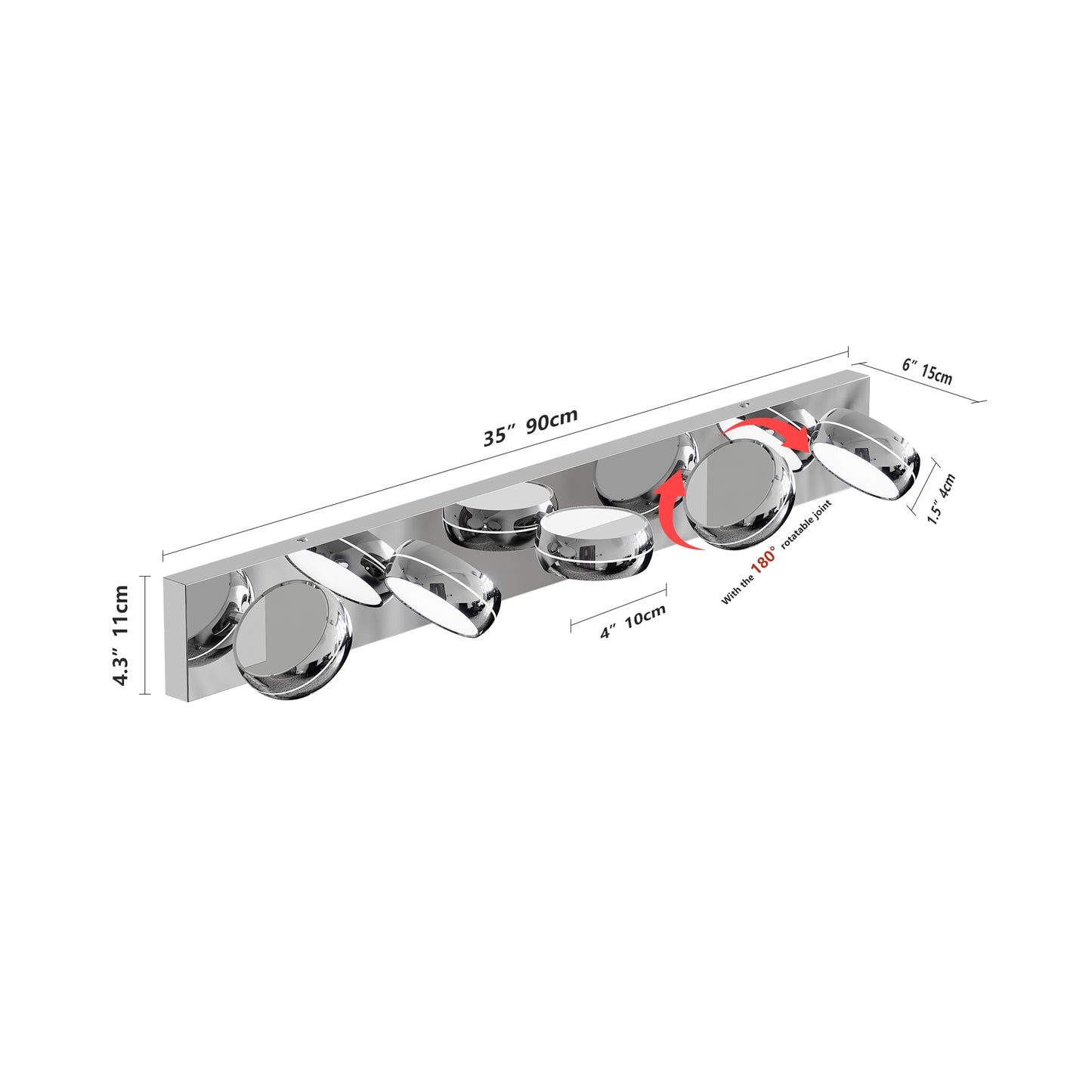LED Bathroom Vanity Lights - 35in Modern Chrome Fixture