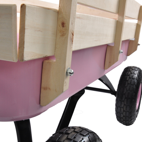 All Terrain Garden Wagon with Wood Railing and Air Tires for Outdoor Use